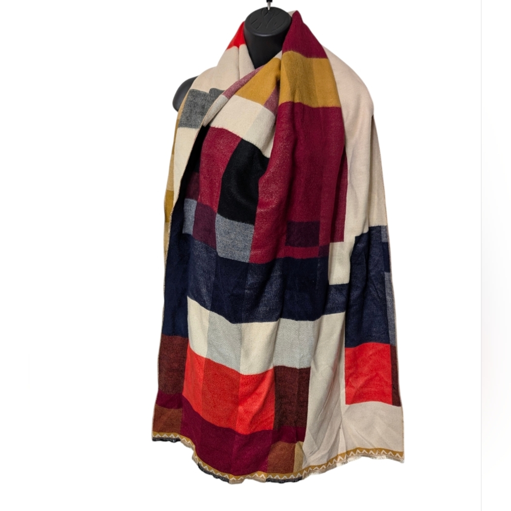 Colorful Block Pattern Mulberry‎ Silk And Fine Wool Scarf